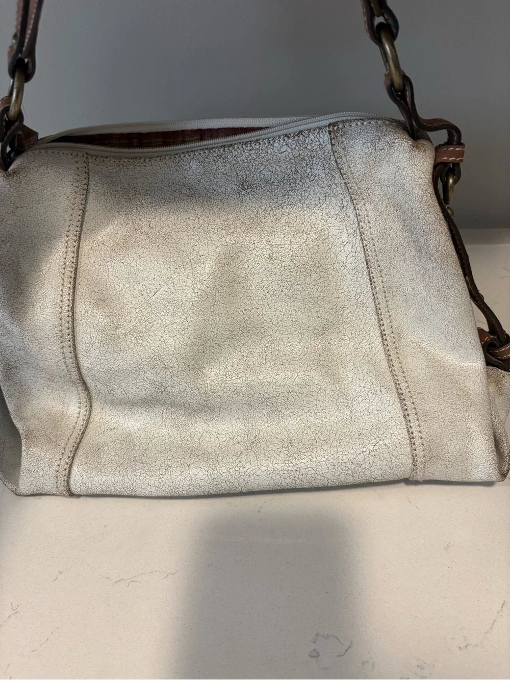white crackle distressed leather Hype Shoulder Bag